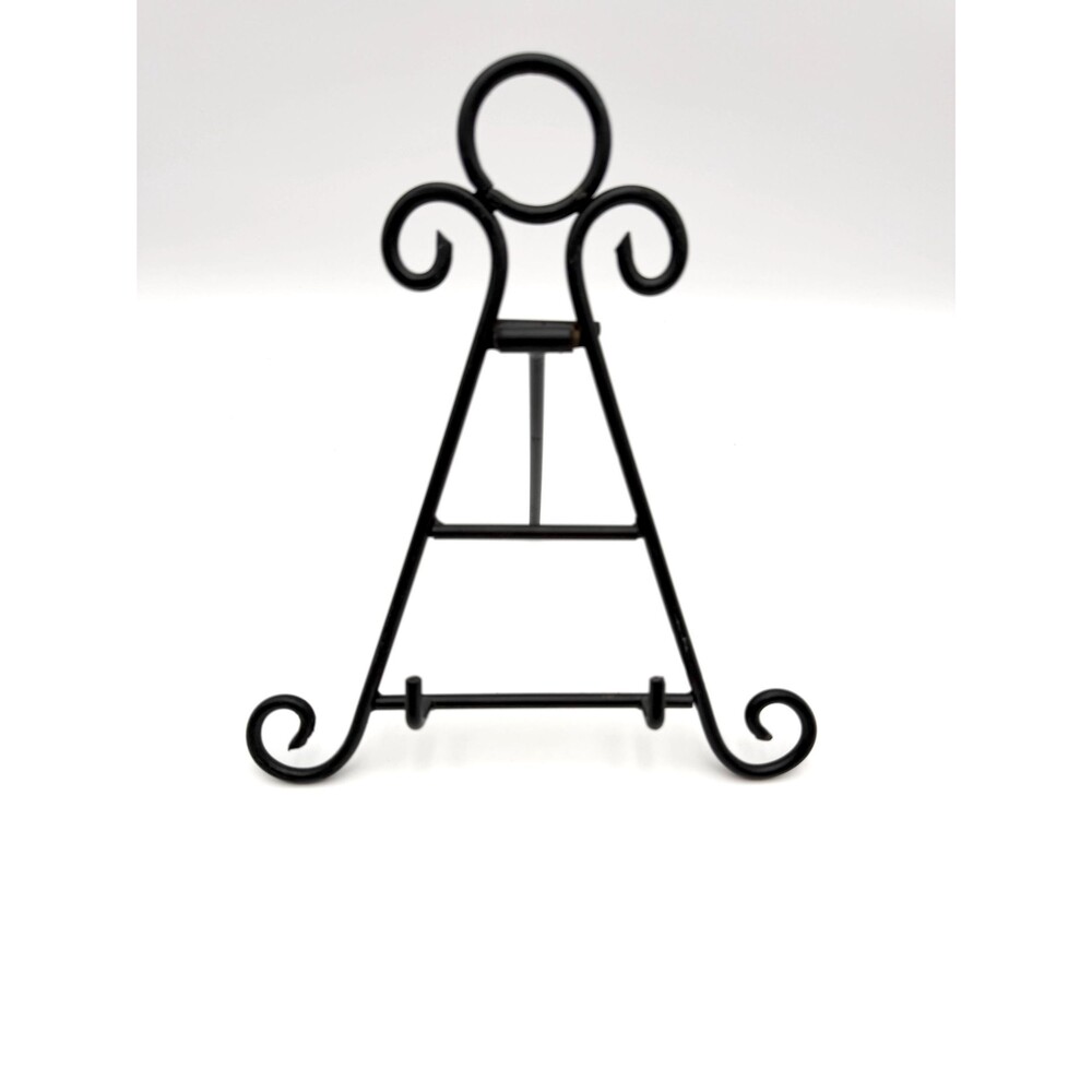 Vintage Black Metal Scroll Easel Display Stand for Art, Plates, or Photos